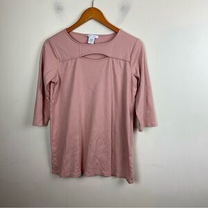 Joan Vass Blush Pink 100% Cotton Blouse‎ Tunic Top Cutout Size M/L Modest